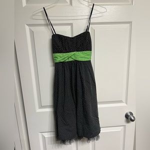 Ruby Rox dress sundress black and white polka dot size 7 juniors green tie